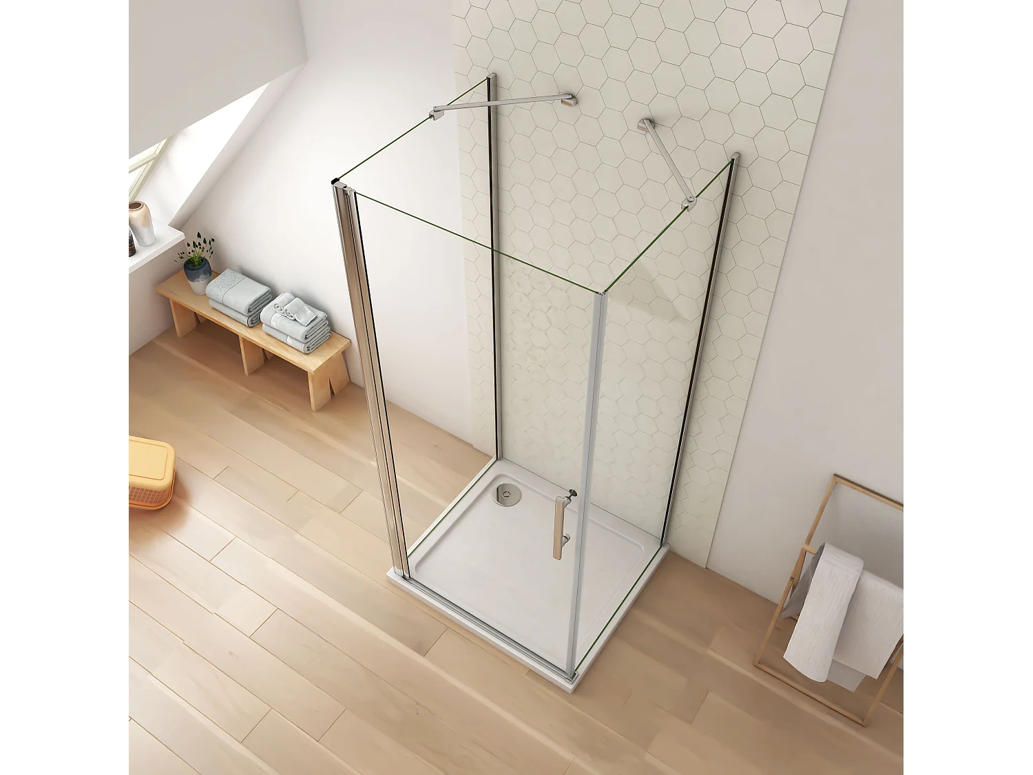 90x80x80x195cm 6mm Sicherheitsglas Duschwand mit Seitenwand Duschkabine Duschtür Eckdusche Drehtür L=450 (Stützstange)