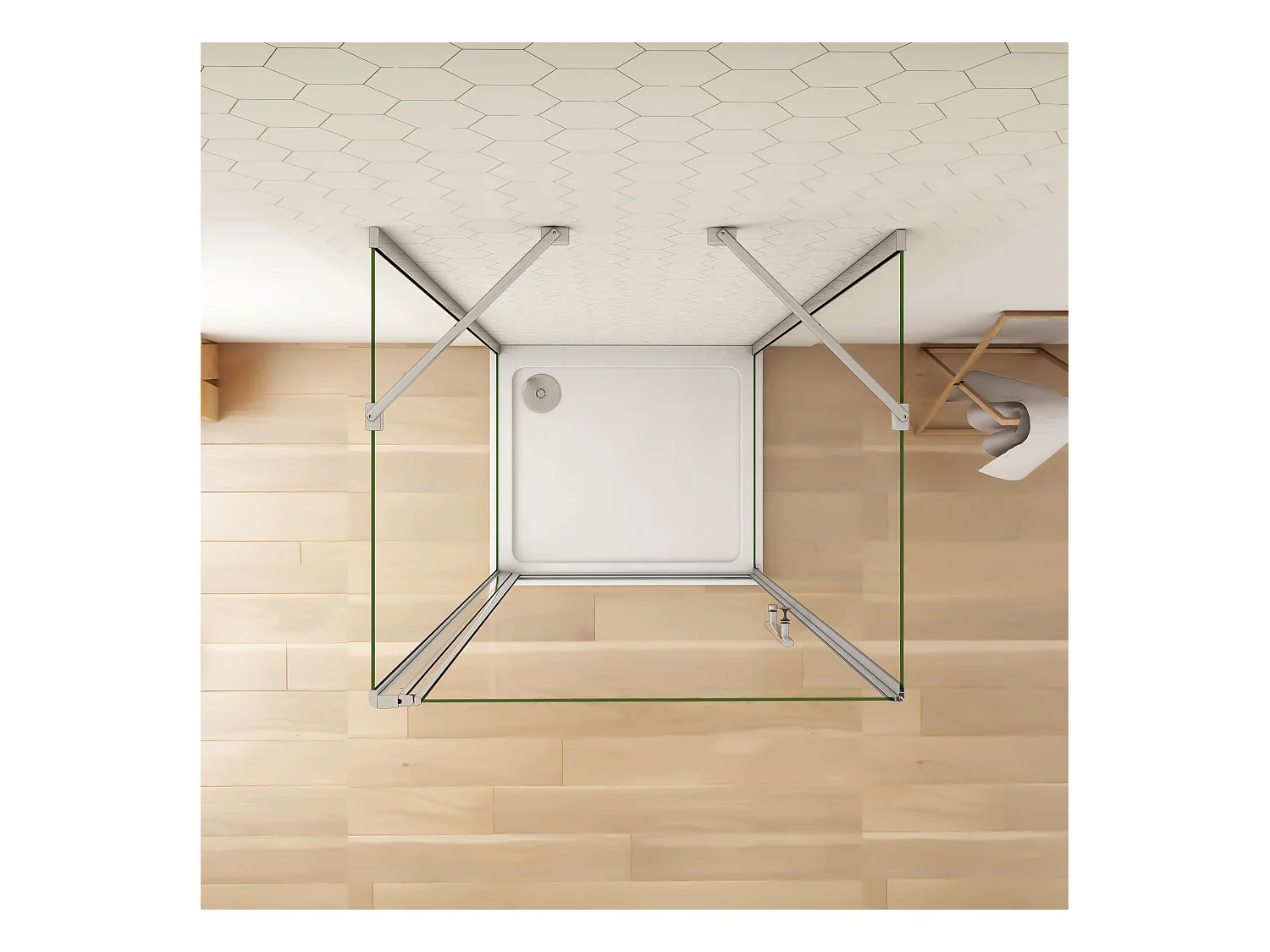 76x80x80x195cm 6mm Sicherheitsglas Duschwand mit Seitenwand Duschkabine Duschtür Eckdusche Drehtür L=450 (Stützstange)