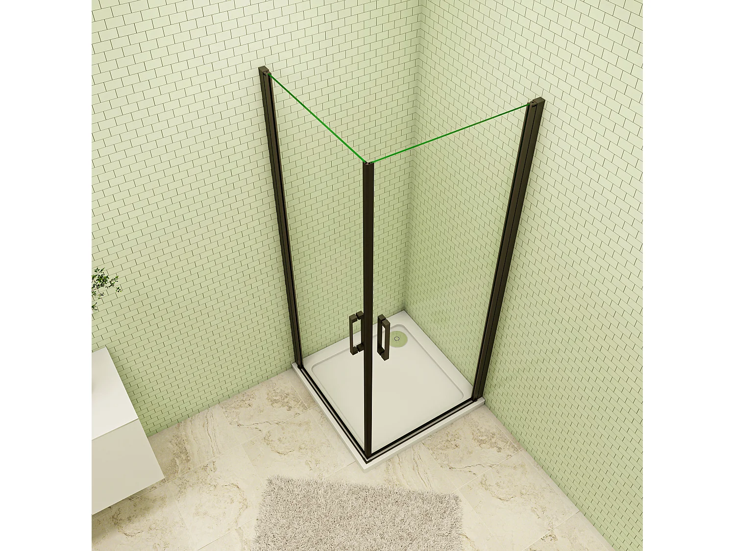 90x80x200cm 8mm Duschtrennwand Drehtür Glastür  Duschtür Duschkabine schwarz mit Duschwand