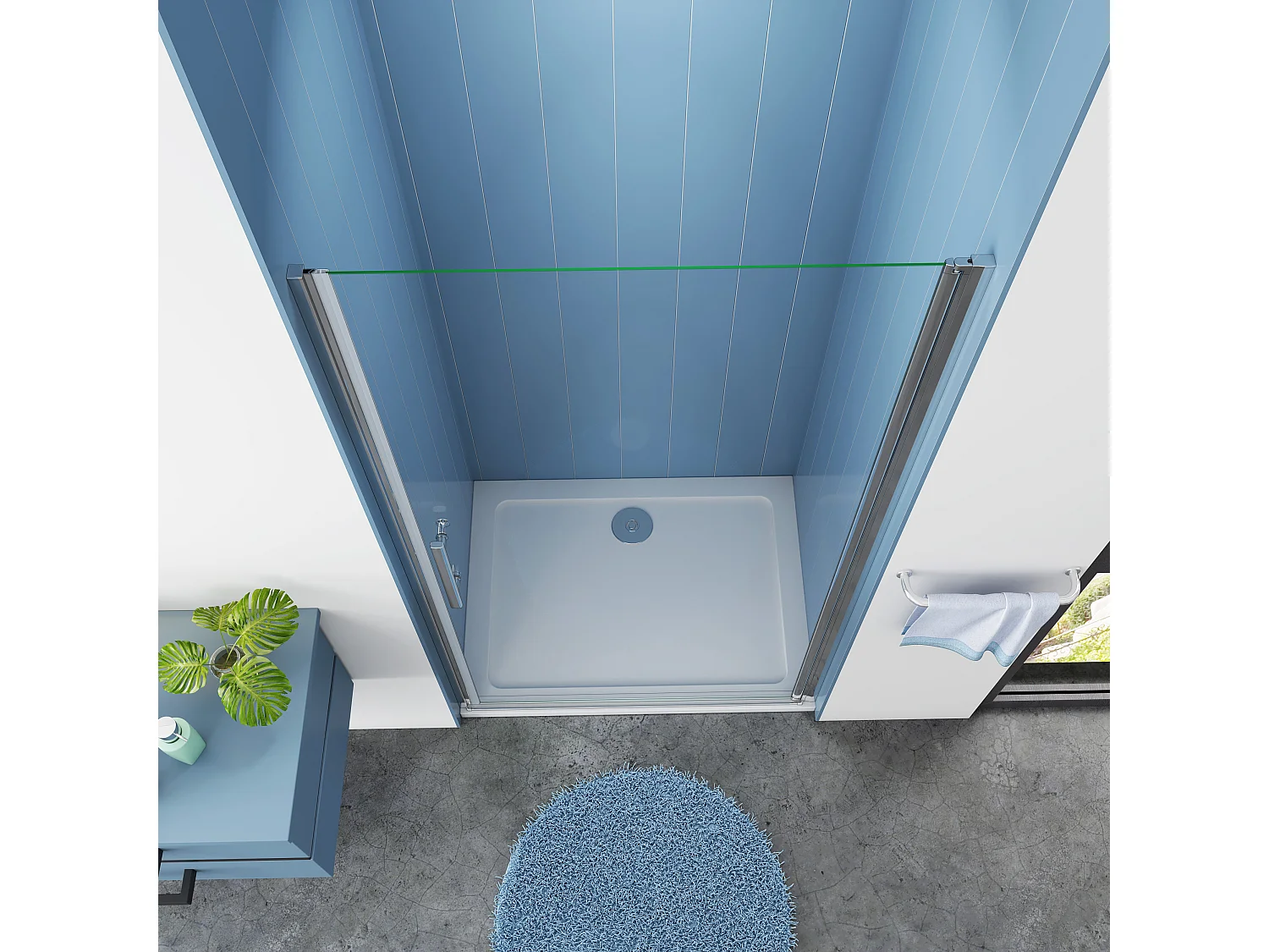 80x185cm Duschtrennwand Drehtür Glastür Nischentür Duschtür Duschkabine weiß matt mit rechtsseitigem Aluminiumprofil