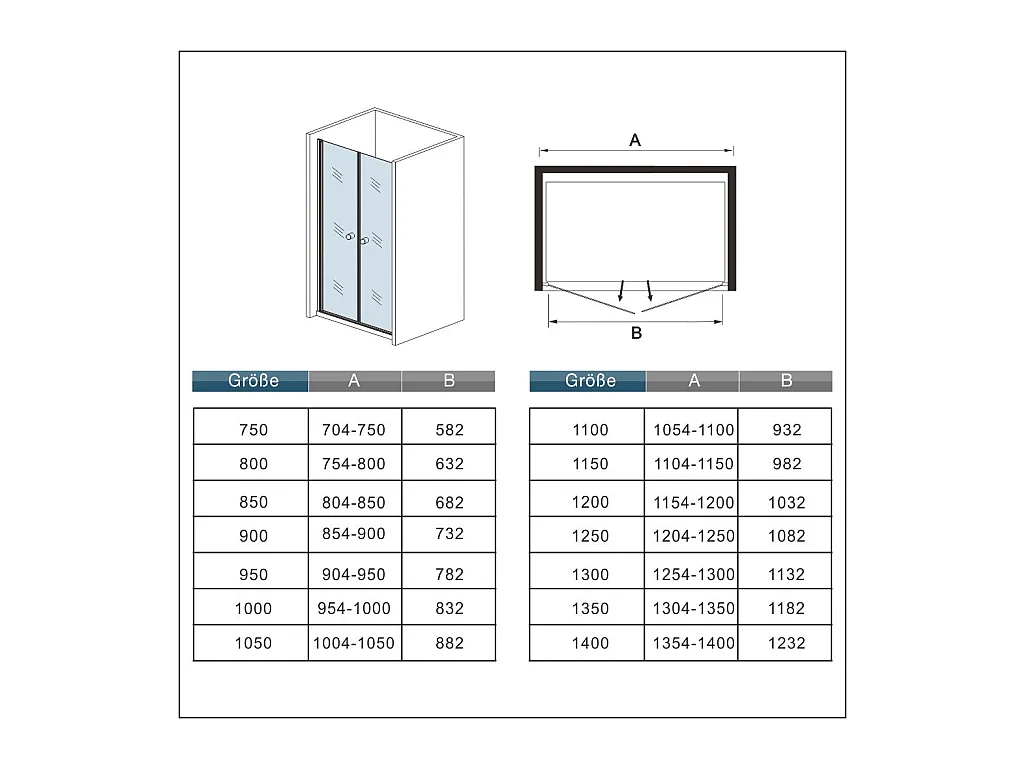 80x195cm 6mm Sicherheitsglas Duschwand Faltwand  Duschtür Scharniertür