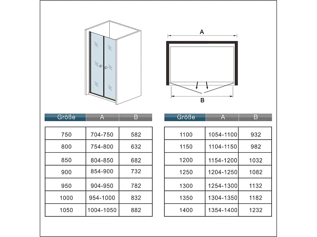 80x195cm 6mm Sicherheitsglas Duschwand Faltwand  Duschtür Scharniertür