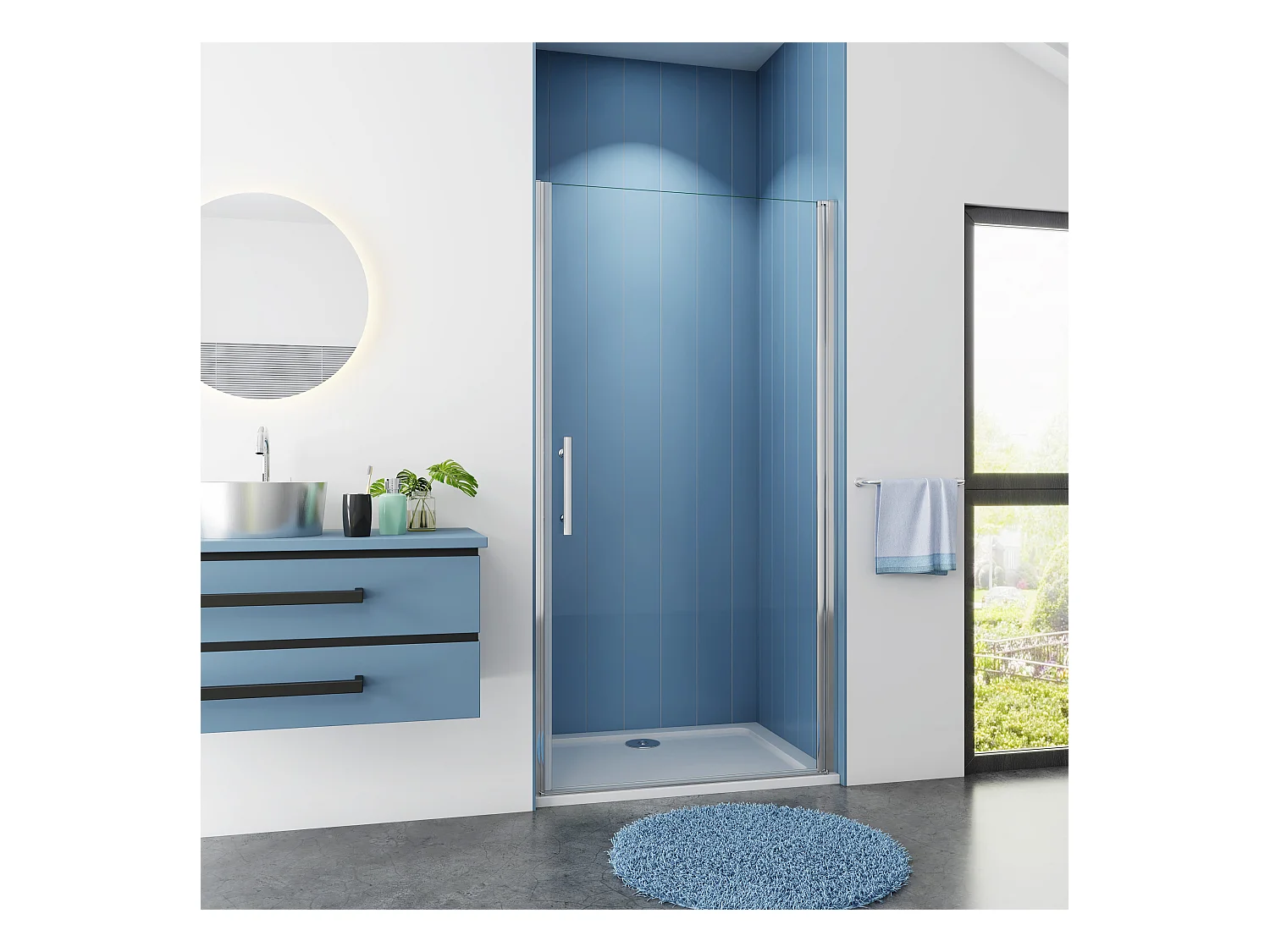 70x185cm Duschtrennwand Drehtür Glastür Nischentür Duschtür Duschkabine weiß matt mit rechtsseitigem Aluminiumprofil