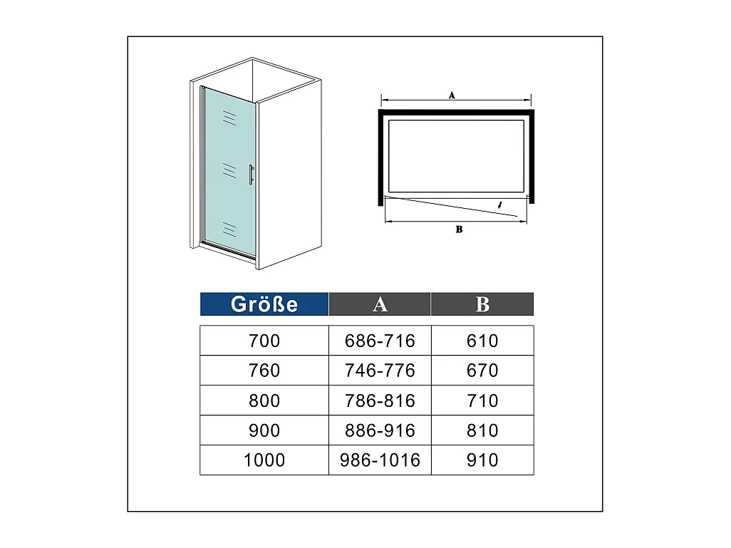 70x185cm Duschtrennwand Drehtür Glastür Nischentür Duschtür Duschkabine weiß matt mit rechtsseitigem Aluminiumprofil