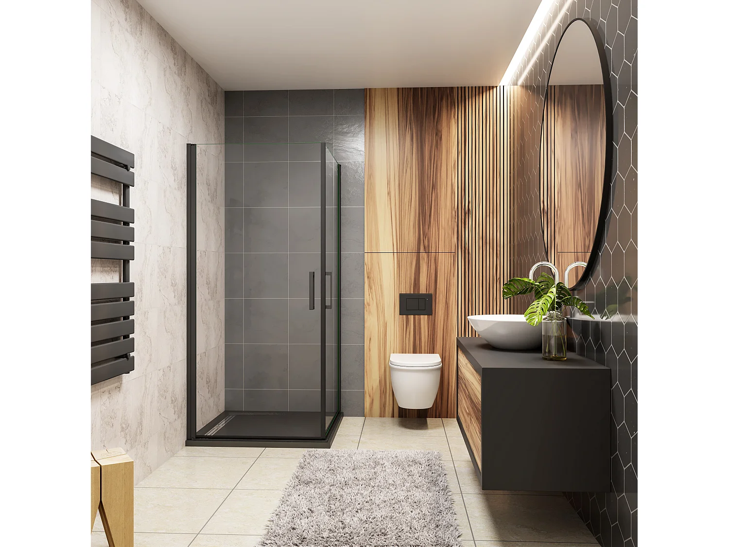 90x90x200cm 8mm Duschtrennwand Drehtür Glastür  Duschtür Duschkabine schwarz mit Duschwand