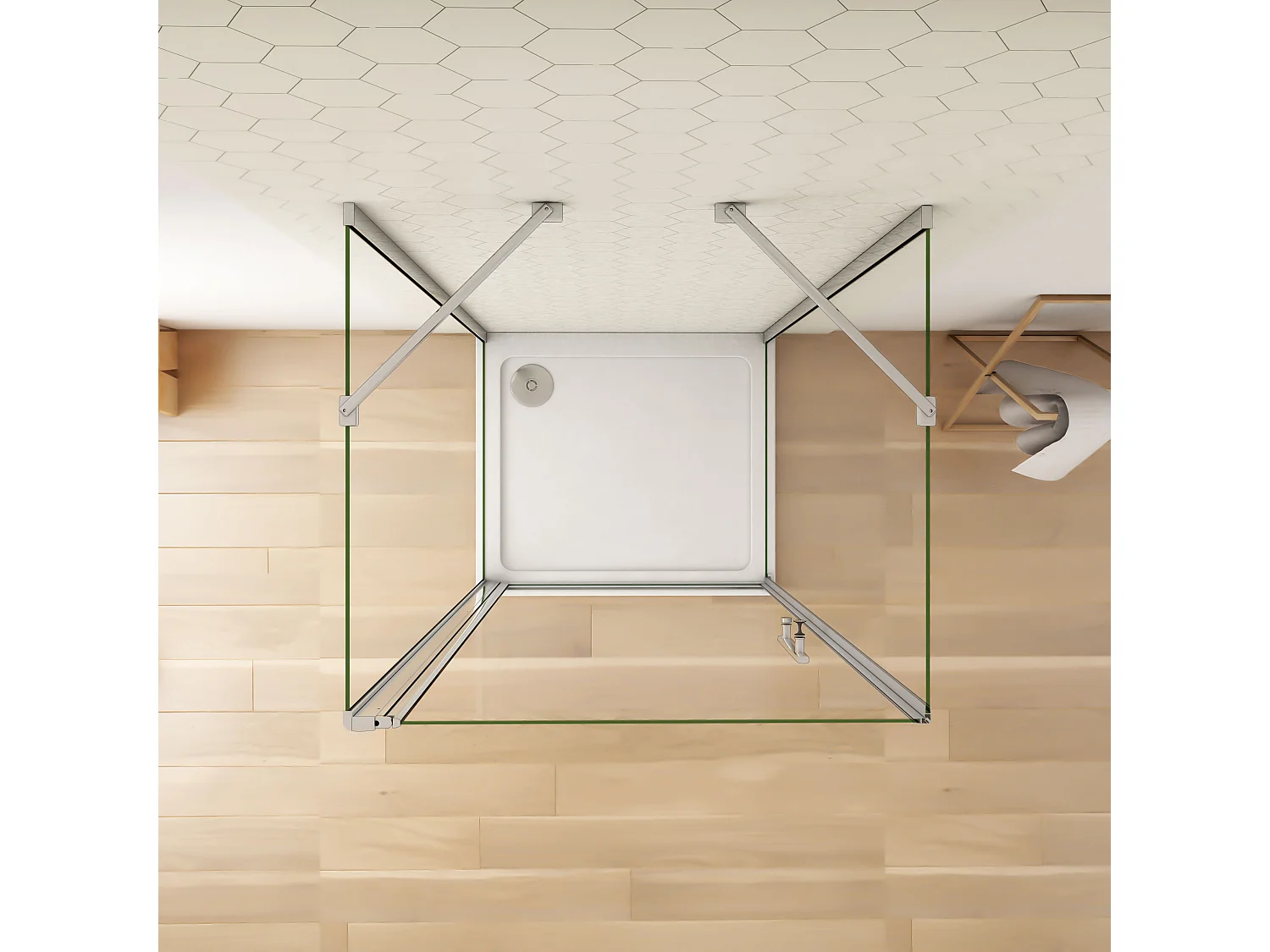 80x80x80x185cm 6mm Sicherheitsglas Duschwand mit Seitenwand Duschkabine Duschtür Eckdusche Drehtür L=450 (Stützstange)