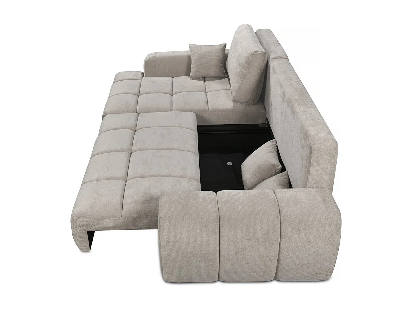 Canapé d'angle gauche convertible en tissu chenille "Verneuil" - 3 places - Beige