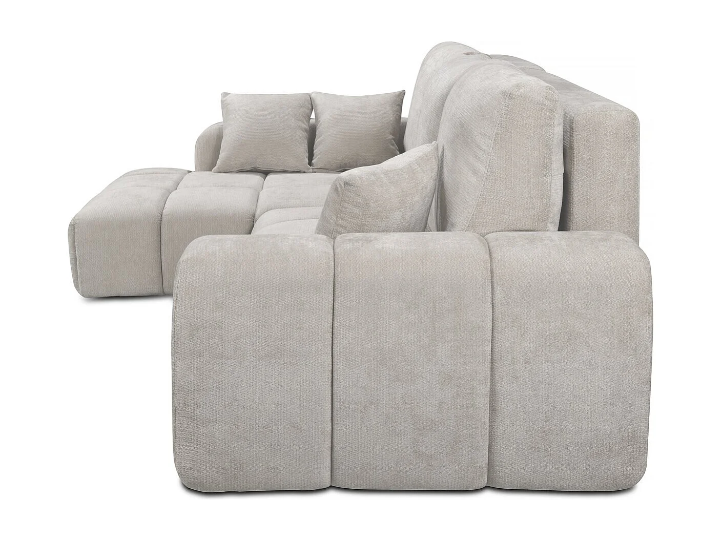 Canapé d'angle gauche convertible en tissu chenille "Verneuil" - 3 places - Beige