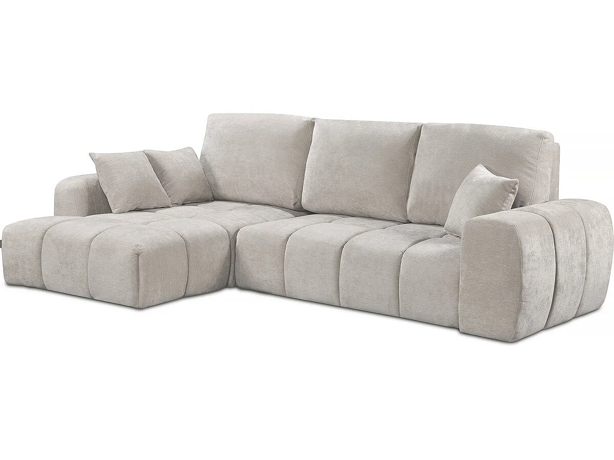 Lewa narożna sofa rozkładana w tkaninie szenilowej "Verneuil" - 3 miejsca - beżowa