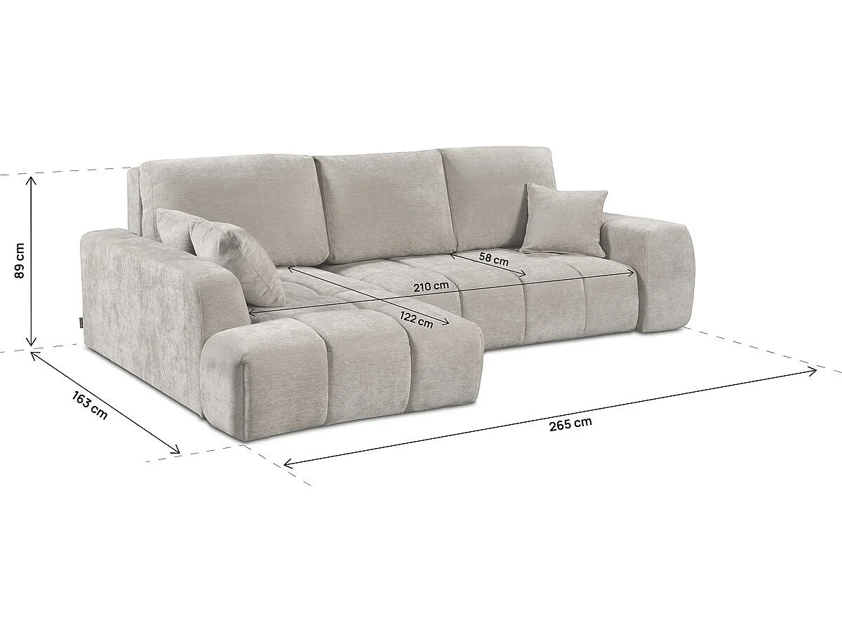 Lewa narożna sofa rozkładana w tkaninie szenilowej "Verneuil" - 3 miejsca - beżowa