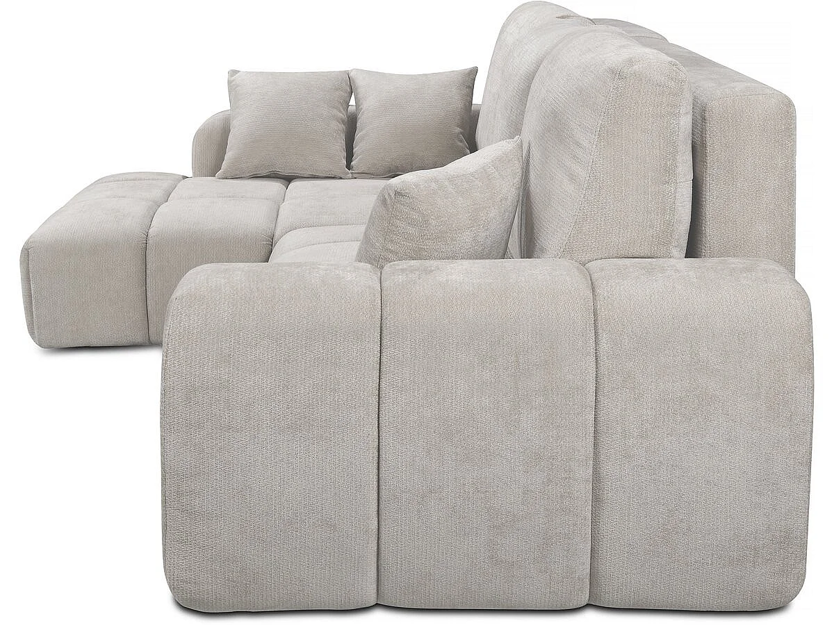 Lewa narożna sofa rozkładana w tkaninie szenilowej "Verneuil" - 3 miejsca - beżowa