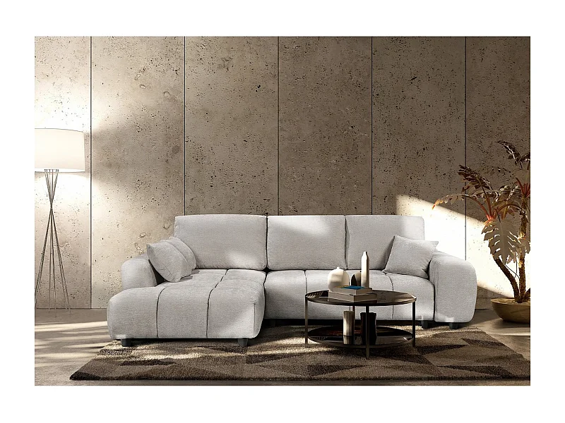 Canapé d'angle gauche convertible en tissu chenille "Verneuil" - 3 places - Beige