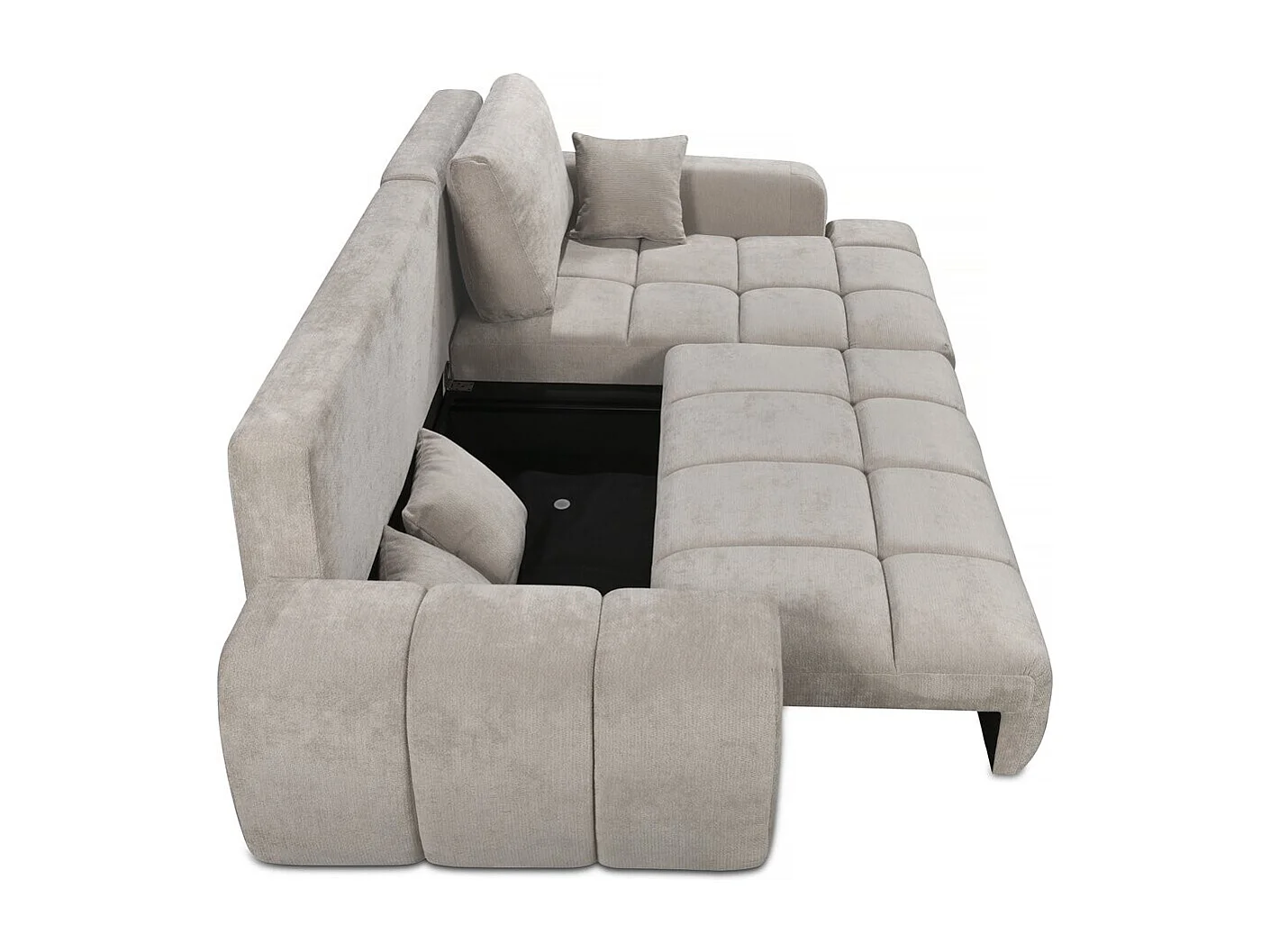 Canapé d'angle droit convertible en tissu chenille "Verneuil" - 3 places - Beige