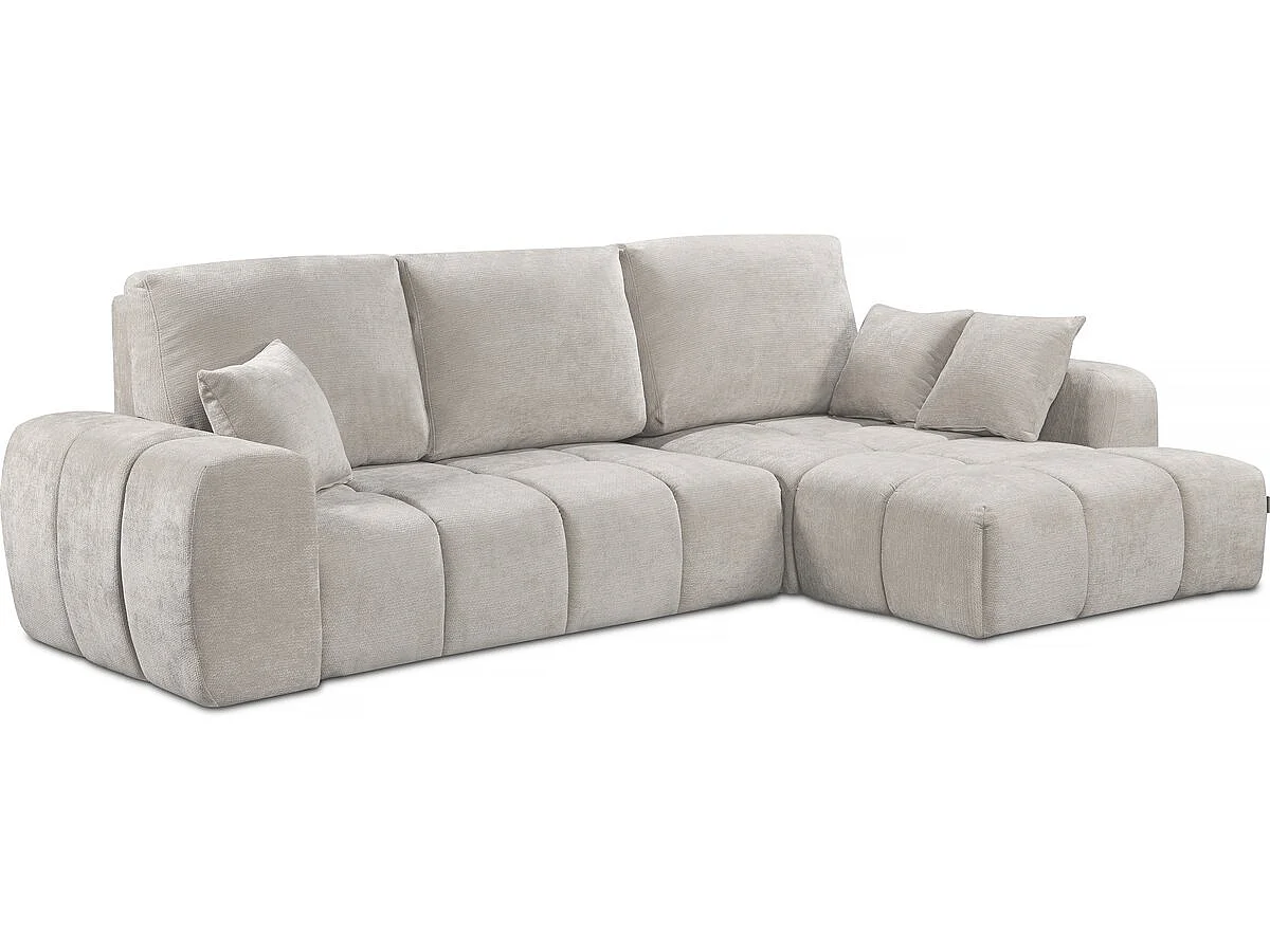 Narożna sofa rozkładana po prawej stronie w tkaninie szenilowej "Verneuil" - 3 miejsca - beżowa