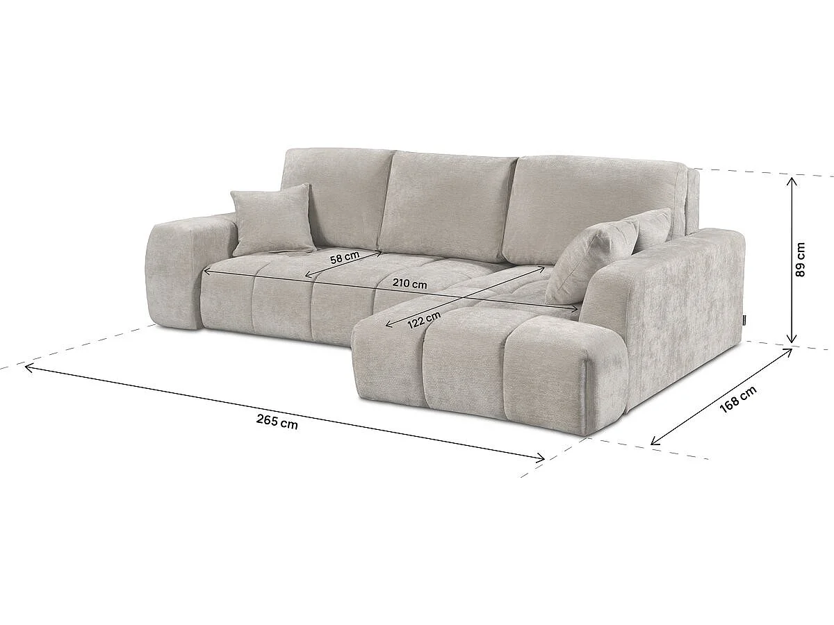 Narożna sofa rozkładana po prawej stronie w tkaninie szenilowej "Verneuil" - 3 miejsca - beżowa