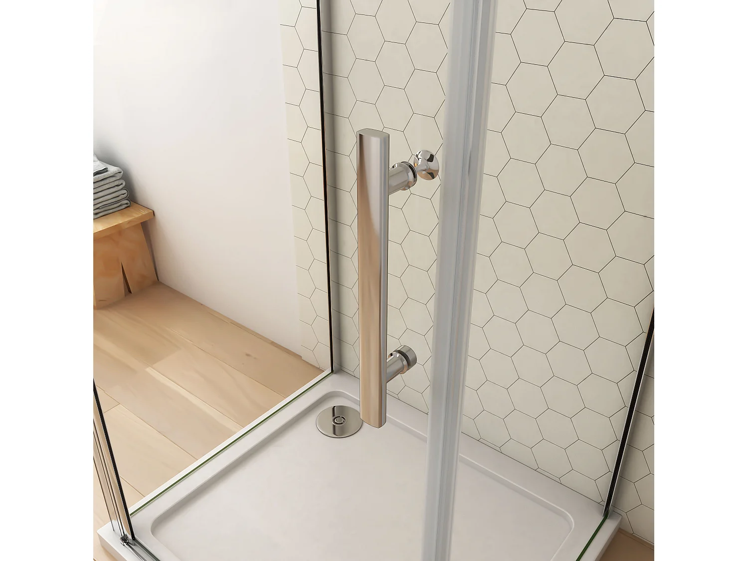 100x80x80x185cm 6mm Sicherheitsglas Duschwand mit Seitenwand Duschkabine Duschtür Eckdusche Drehtür L=450 (Stützstange)