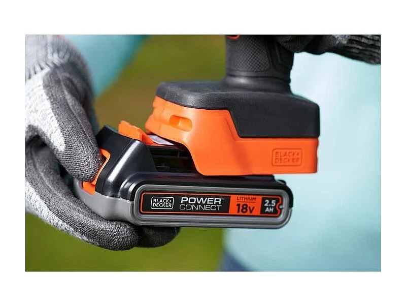 Sécateur BLACK+DECKER - Batterie Lithium 18V 2Ah - Capacité de coupe 25mm - Gâchette de sécurité