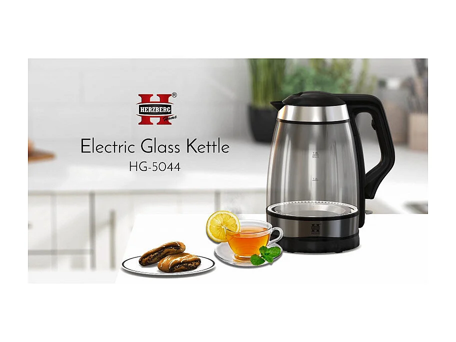 Herzberg HG-5044: Bouilloire Electrique en Verre de 1.8L Avec Indicateur Lumineux à LED