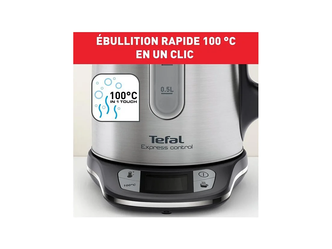 TEFAL Bouilloire électrique 1,7 L, 2400 W, 7 températures réglables, Maintien au chaud 60 min, Inox, Express Control KI240D10