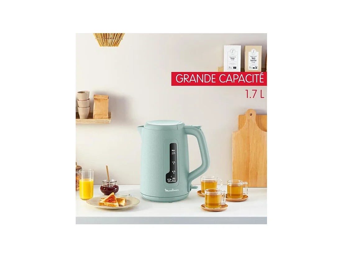 MOULINEX Bouilloire électrique 1.7 L, Indicateur 1 tasse, Filtre anticalcaire, Arret auto, Boule a thé incluse, Morning BY2M13