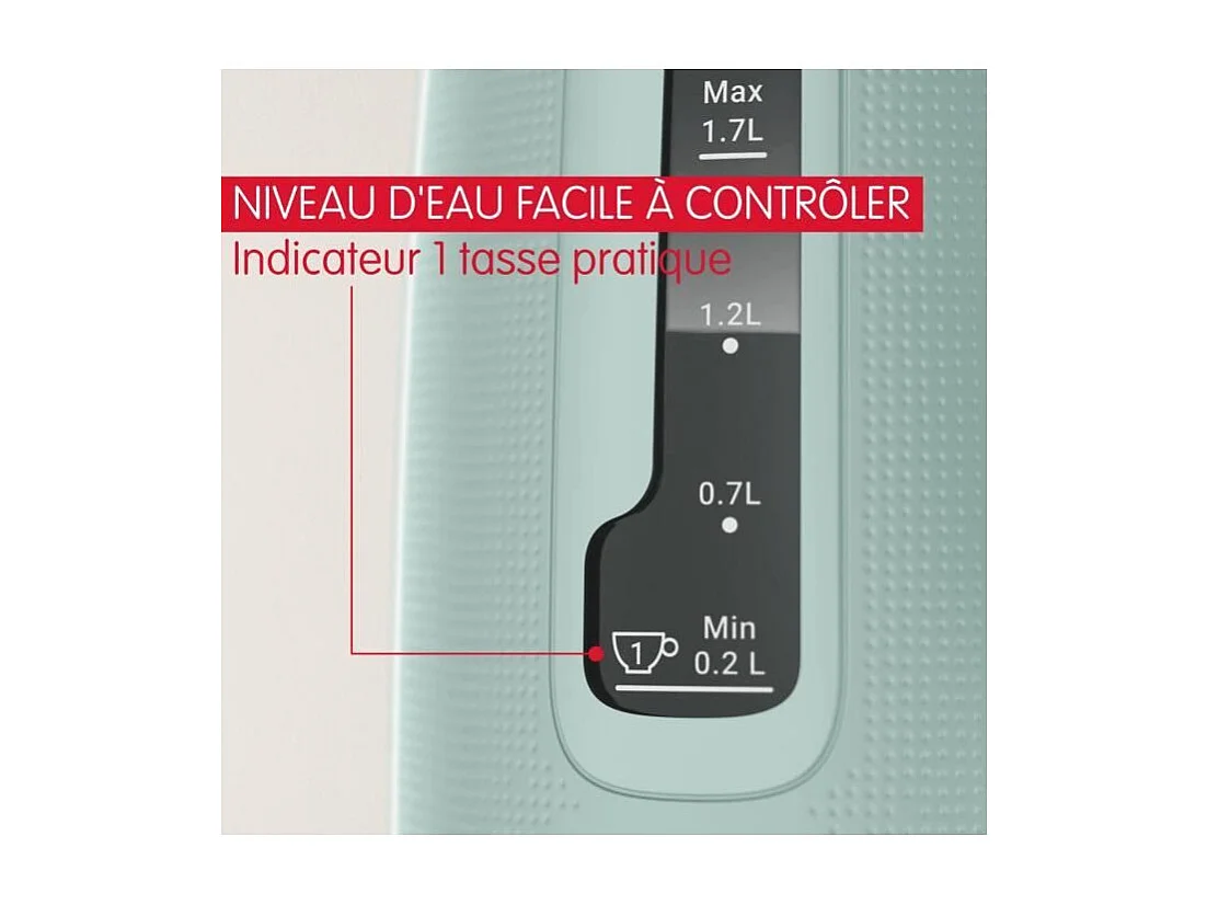 MOULINEX Bouilloire électrique 1.7 L, Indicateur 1 tasse, Filtre anticalcaire, Arret auto, Boule a thé incluse, Morning BY2M13