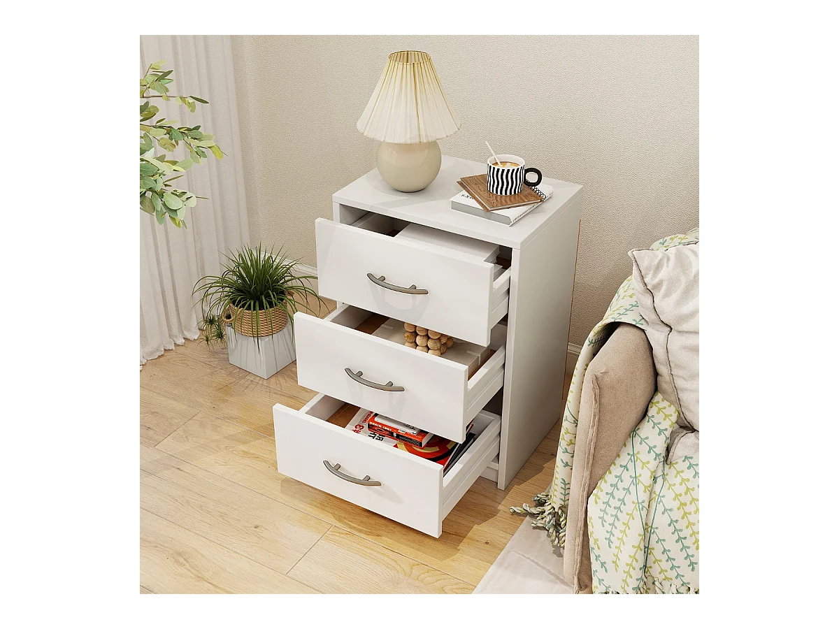 Nachttisch mit 3 Schubladen Nachtschrank für Boxspringbett 38,5 x 28 x 54 cm Weiß