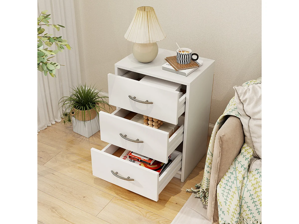 Natbord med 3 skuffer Hvidt sidebord