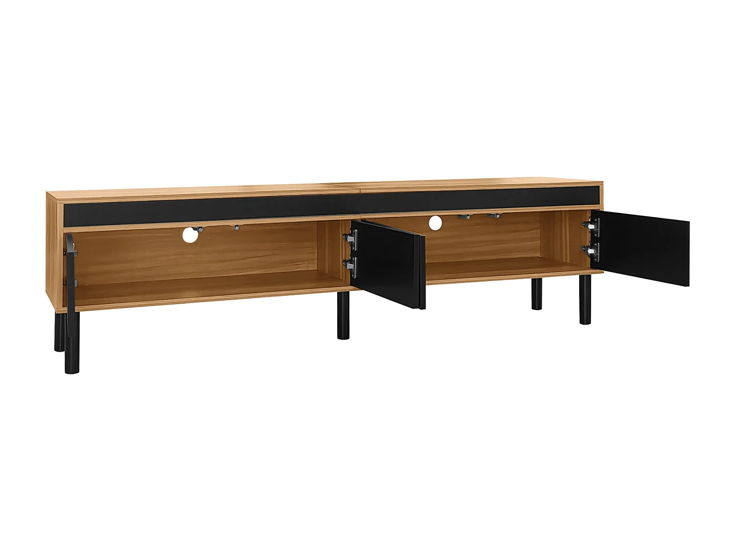 Mueble de TV bajo de madera y negro con 4 puertas, para recibidor y dormitorio, 170 x 38 x 47,7 cm