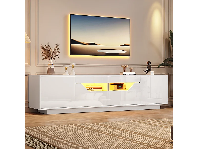 Meuble TV Salon avec Lumières LED RVB Blanc 180 x 40 x 45 cm Bois d'ingénierie Armoire Multimédia