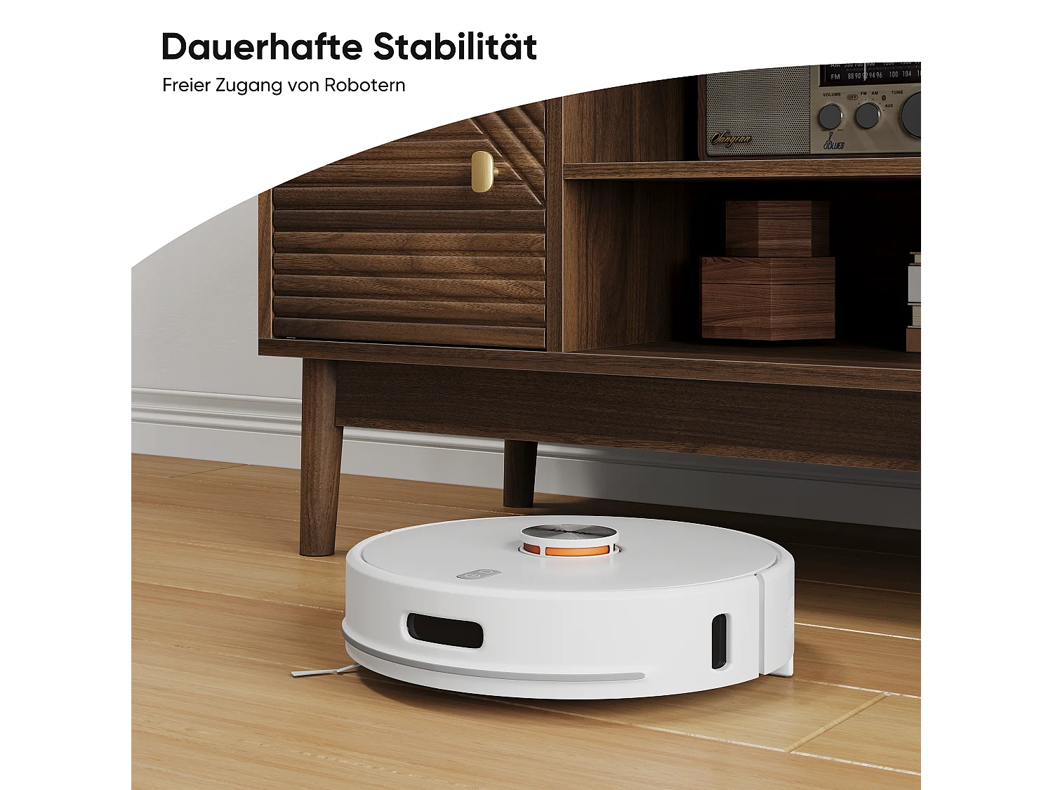 Meuble TV bas 110 x 40 x 48 cm, avec portes gravées à rayures et compartiments de rangement, noyer