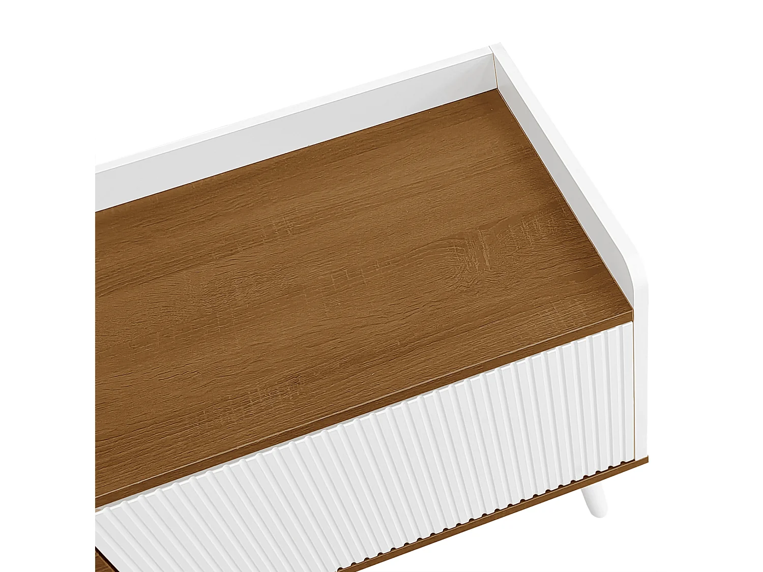 Meuble TV Moderne avec 3 Portes, Meuble Bas Finition Blanche et Bois Naturel, 160x39x49.5cm