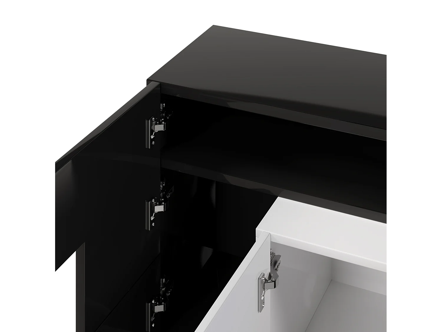 Mueble de TV de 200 cm - Elegante mueble de TV bajo - Brillo con LED - Elegante superficie de cristal - Negro