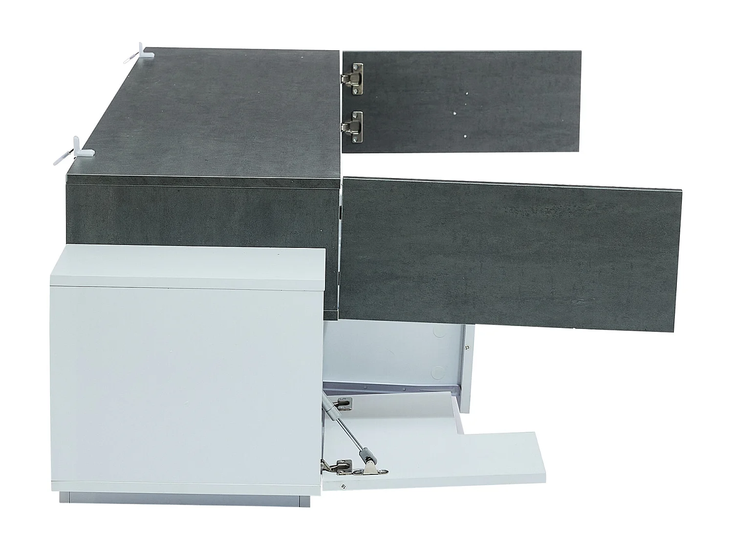 Meuble TV LED avec 4 Portes étagères en Verre Ouvertes 1 tiroir Commode TV, Blanc + Gris