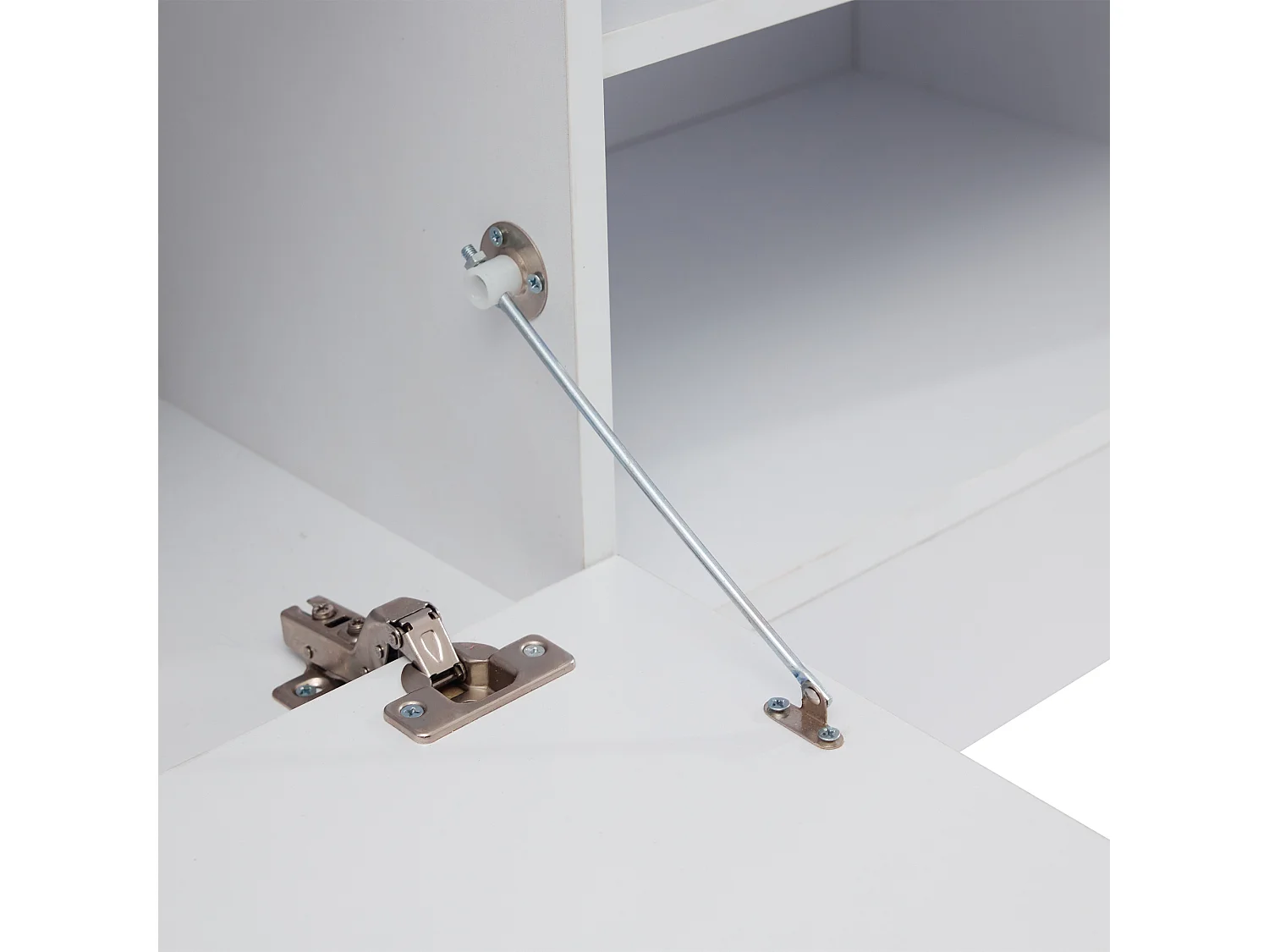 Meuble TV bas brillant de 160 cm avec fonction de rangement LED et 2 portes d'armoire - Blanc