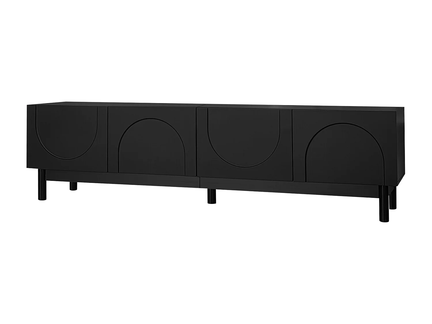 Mueble de TV negro con 4 puertas, unidad de almacenamiento con divisores ajustables