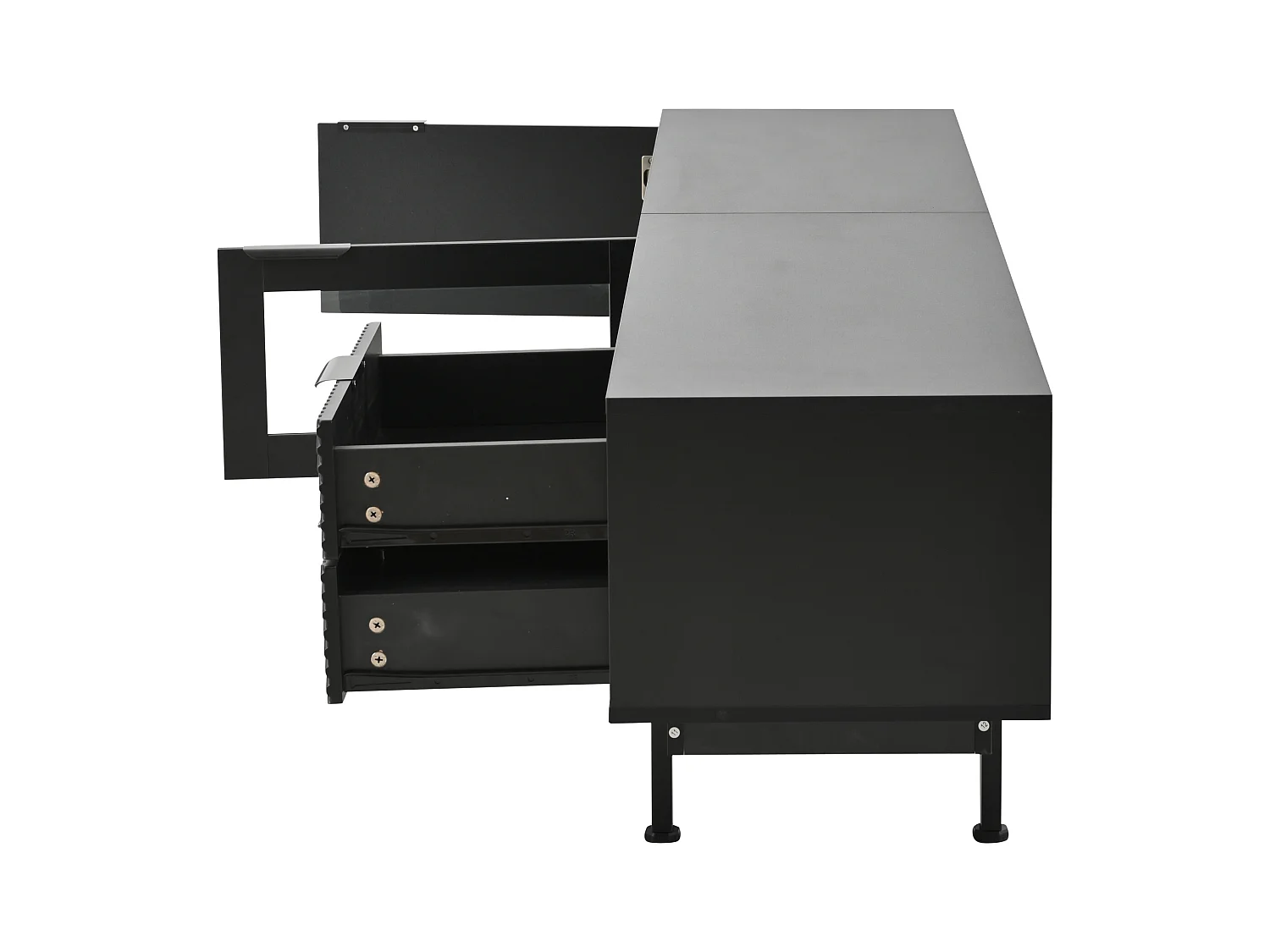 Mueble de TV bohemio con espacio de almacenamiento, puertas de armario minimalistas, 200 x 40 x 51 cm, negro