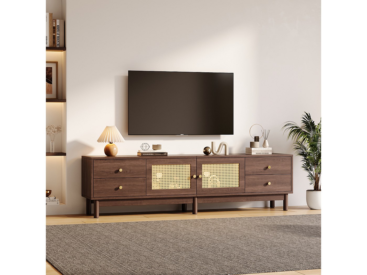 Hitsuki Commode TV Bois Et Métal 110cm Avec Éclairage LED - Meuble TV 4 Tiroirs Style Industriel