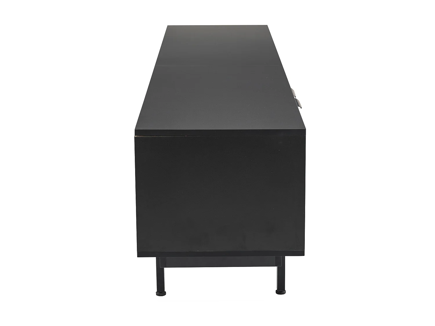 Meuble TV bas avec 2 portes et 2 tiroirs, 2 compartiments et pieds en métal, 200 x 40 x 51 cm, noir