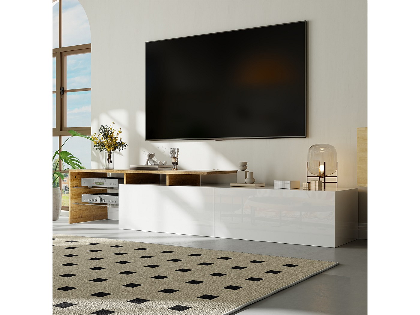 Meuble TV Moderne avec LED, Commode avec Rangement , étagères en Verre ...