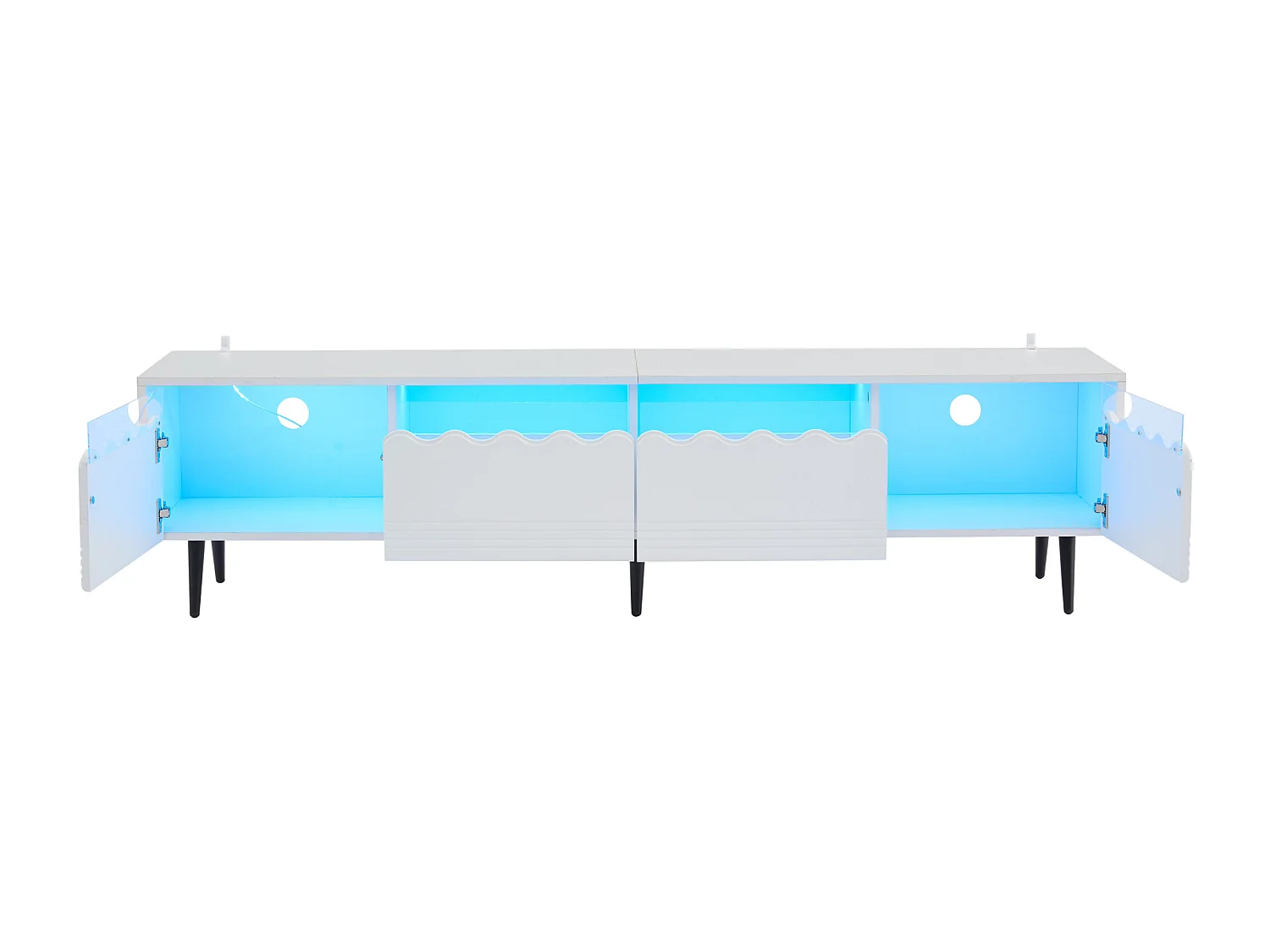 Mueble de TV con iluminación LED - Mueble de TV con 2 puertas y 2 cajones - Blanco - 176 cm