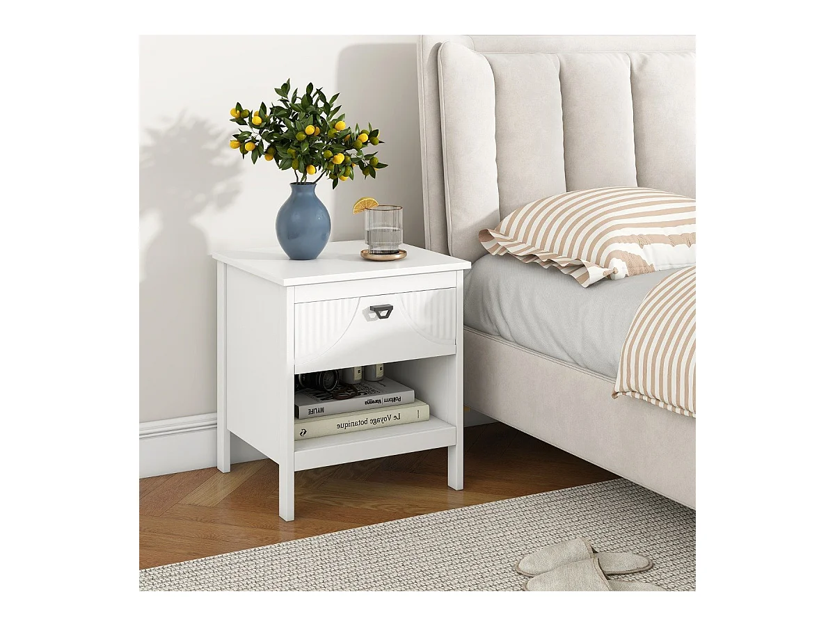 2 Ebenen Nachttisch mit Schublade & Offenem Regal Beistelltisch Holz Nachtschrank Sofatisch