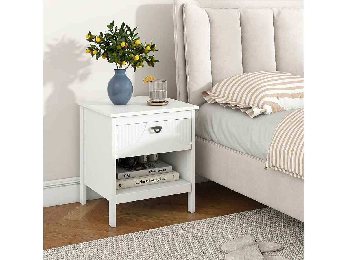 2 Ebenen Nachttisch mit Schublade & Offenem Regal Beistelltisch Holz Nachtschrank Sofatisch