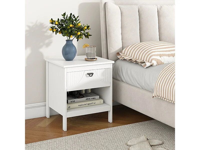 2 Ebenen Nachttisch mit Schublade & Offenem Regal Beistelltisch Holz Nachtschrank Sofatisch