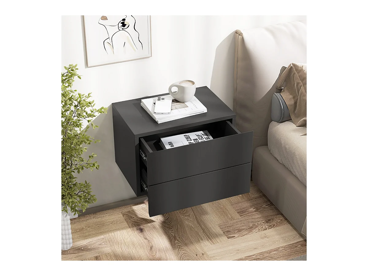 Comodino con cassetti (set da 2), Tavolino da letto da parete con spazio contenitivo  Grigio