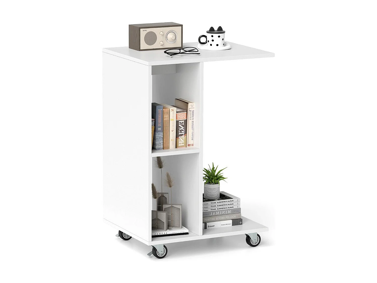 C-förmiger Beistelltisch schmaler Beistelltisch mit Ablageflächen mobiler Nachttisch für Wohnzimmer Weiß