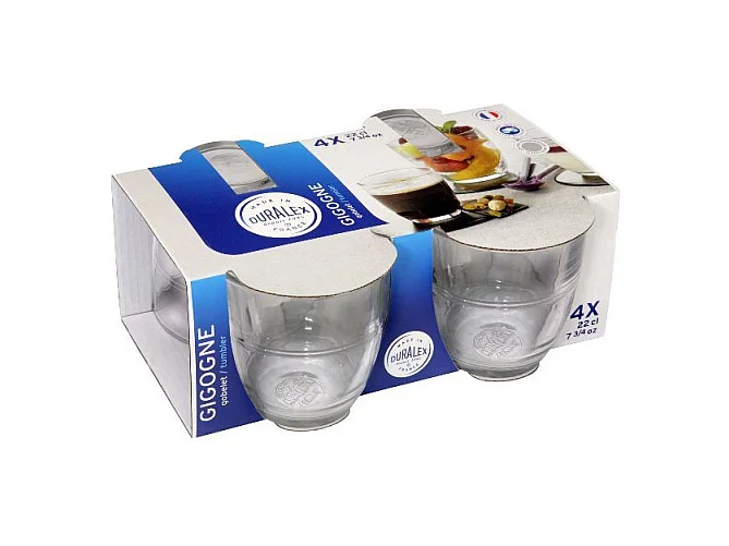 Lot de 4 Gobelets Gigogne Duralex 22 cl - Souvenirs d'Enfance - Verre Trempé Résistant - Fabriqué en France