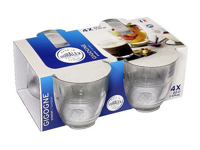 Lot de 4 Gobelets Gigogne Duralex 22 cl - Souvenirs d'Enfance - Verre Trempé Résistant - Fabriqué en France