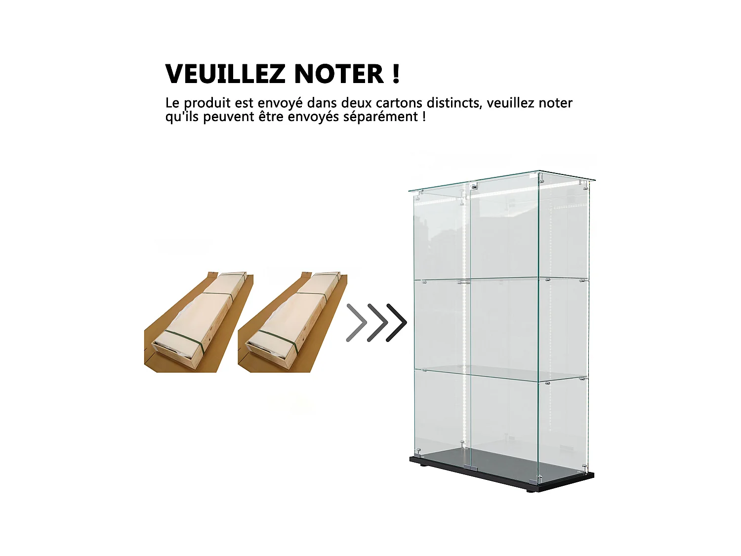 Vitrine de salon avec 4 étagères et doubles portes