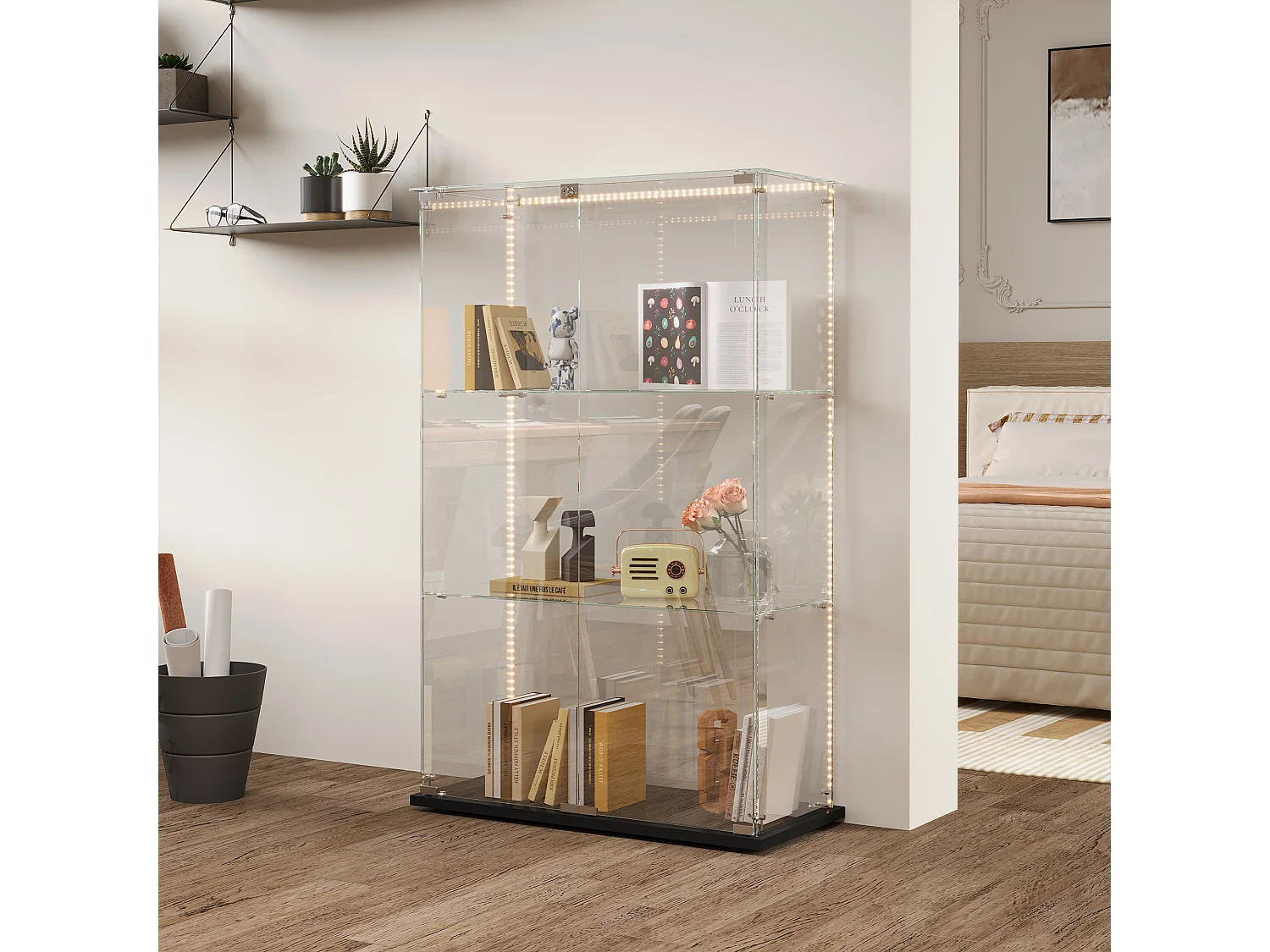 Vitrine de salon avec 4 étagères et doubles portes