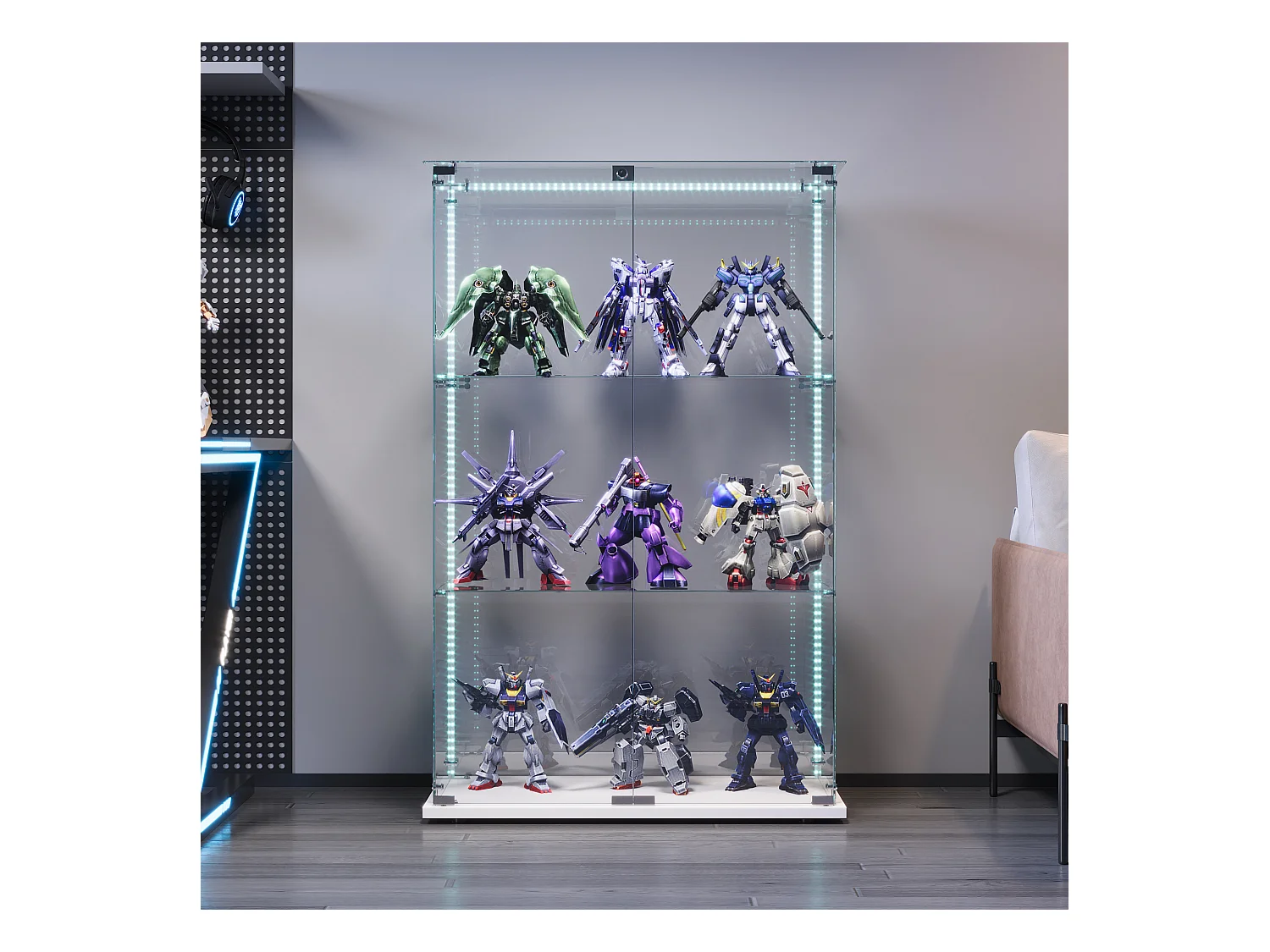 Vitrine de salon avec 4 étagères et doubles portes